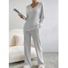 imageSHEWIN Womens Pajama Sets Long Sleeve 2 Piece Lounge Sets Ribbed Knit Sweater SleepwearB Light Grey