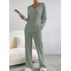 imageSHEWIN Womens Pajama Sets Long Sleeve 2 Piece Lounge Sets Ribbed Knit Sweater SleepwearC Green