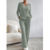 imageSHEWIN Womens Pajama Sets Long Sleeve 2 Piece Lounge Sets Ribbed Knit Sweater SleepwearC Green