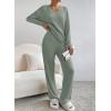 imageSHEWIN Womens Pajama Sets Long Sleeve 2 Piece Lounge Sets Ribbed Knit Sweater SleepwearC Green