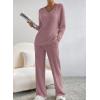 imageSHEWIN Womens Pajama Sets Long Sleeve 2 Piece Lounge Sets Ribbed Knit Sweater SleepwearC Pink
