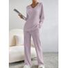 imageSHEWIN Womens Pajama Sets Long Sleeve 2 Piece Lounge Sets Ribbed Knit Sweater SleepwearC Purple