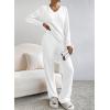 imageSHEWIN Womens Pajama Sets Long Sleeve 2 Piece Lounge Sets Ribbed Knit Sweater SleepwearC White