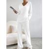 imageSHEWIN Womens Pajama Sets Long Sleeve 2 Piece Lounge Sets Ribbed Knit Sweater SleepwearC White