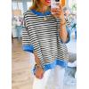 imageSHEWIN Womens Tops Casual Short Sleeve Sweatshirt Striped Shirt Crewneck Pullover T Shirts Loose BlousesBlack Stripe