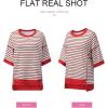 imageSHEWIN Womens Tops Casual Short Sleeve Sweatshirt Striped Shirt Crewneck Pullover T Shirts Loose BlousesBrown Stripe