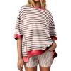imageSHEWIN Womens Tops Casual Short Sleeve Sweatshirt Striped Shirt Crewneck Pullover T Shirts Loose BlousesBrown Stripe