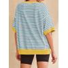 imageSHEWIN Womens Tops Casual Short Sleeve Sweatshirt Striped Shirt Crewneck Pullover T Shirts Loose BlousesDusk Blue Stripe
