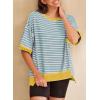 imageSHEWIN Womens Tops Casual Short Sleeve Sweatshirt Striped Shirt Crewneck Pullover T Shirts Loose BlousesDusk Blue Stripe