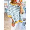 imageSHEWIN Womens Tops Casual Short Sleeve Sweatshirt Striped Shirt Crewneck Pullover T Shirts Loose BlousesDusk Blue Stripe