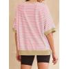imageSHEWIN Womens Tops Casual Short Sleeve Sweatshirt Striped Shirt Crewneck Pullover T Shirts Loose BlousesLight Pink Stripe
