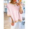 imageSHEWIN Womens Tops Casual Short Sleeve Sweatshirt Striped Shirt Crewneck Pullover T Shirts Loose BlousesLight Pink Stripe