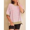 imageSHEWIN Womens Tops Casual Short Sleeve Sweatshirt Striped Shirt Crewneck Pullover T Shirts Loose BlousesLight Pink Stripe