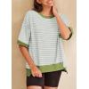 imageSHEWIN Womens Tops Casual Short Sleeve Sweatshirt Striped Shirt Crewneck Pullover T Shirts Loose BlousesMist Green Stripe