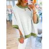 imageSHEWIN Womens Tops Casual Short Sleeve Sweatshirt Striped Shirt Crewneck Pullover T Shirts Loose BlousesMist Green Stripe