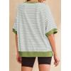 imageSHEWIN Womens Tops Casual Short Sleeve Sweatshirt Striped Shirt Crewneck Pullover T Shirts Loose BlousesMist Green Stripe