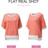 imageSHEWIN Womens Tops Casual Short Sleeve Sweatshirt Striped Shirt Crewneck Pullover T Shirts Loose BlousesOrange Stripe