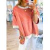 imageSHEWIN Womens Tops Casual Short Sleeve Sweatshirt Striped Shirt Crewneck Pullover T Shirts Loose BlousesOrange Stripe