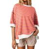 imageSHEWIN Womens Tops Casual Short Sleeve Sweatshirt Striped Shirt Crewneck Pullover T Shirts Loose BlousesOrange Stripe
