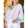 imageSHEWIN Womens Tops Casual Short Sleeve Sweatshirt Striped Shirt Crewneck Pullover T Shirts Loose BlousesPink Stripe