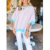 imageSHEWIN Womens Tops Casual Short Sleeve Sweatshirt Striped Shirt Crewneck Pullover T Shirts Loose BlousesPink Stripe