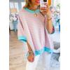 imageSHEWIN Womens Tops Casual Short Sleeve Sweatshirt Striped Shirt Crewneck Pullover T Shirts Loose BlousesPink Stripe