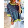 imageSHEWIN Womens Tops Casual Short Sleeve Sweatshirt Striped Shirt Crewneck Pullover T Shirts Loose BlousesPurple Stripe