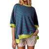 imageSHEWIN Womens Tops Casual Short Sleeve Sweatshirt Striped Shirt Crewneck Pullover T Shirts Loose BlousesPurple Stripe