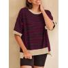 imageSHEWIN Womens Tops Casual Short Sleeve Sweatshirt Striped Shirt Crewneck Pullover T Shirts Loose BlousesRed Dahlia Stripe