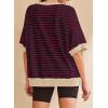 imageSHEWIN Womens Tops Casual Short Sleeve Sweatshirt Striped Shirt Crewneck Pullover T Shirts Loose BlousesRed Dahlia Stripe