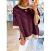 imageSHEWIN Womens Tops Casual Short Sleeve Sweatshirt Striped Shirt Crewneck Pullover T Shirts Loose BlousesRed Dahlia Stripe
