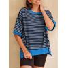 imageSHEWIN Womens Tops Casual Short Sleeve Sweatshirt Striped Shirt Crewneck Pullover T Shirts Loose BlousesSail Blue Stripe