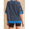 imageSHEWIN Womens Tops Casual Short Sleeve Sweatshirt Striped Shirt Crewneck Pullover T Shirts Loose BlousesSail Blue Stripe