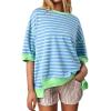 imageSHEWIN Womens Tops Casual Short Sleeve Sweatshirt Striped Shirt Crewneck Pullover T Shirts Loose BlousesSky Blue Stripe