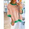 imageSHEWIN Womens Tops Casual Short Sleeve Sweatshirt Striped Shirt Crewneck Pullover T Shirts Loose BlousesWhite and Orange Stripe