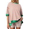 imageSHEWIN Womens Tops Casual Short Sleeve Sweatshirt Striped Shirt Crewneck Pullover T Shirts Loose BlousesWhite and Orange Stripe