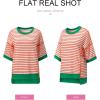 imageSHEWIN Womens Tops Casual Short Sleeve Sweatshirt Striped Shirt Crewneck Pullover T Shirts Loose BlousesWhite and Orange Stripe
