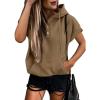 imageSHEWIN Womens Casual Hoodies Short Sleeve Solid Lightweight Pullover Tops Loose Sweatshirt with Pocket