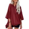 imageSHEWIN Womens Fashion Oversized T Shirts Casual Short Sleeve Reverse Seam Sweatshirt Button Down Summer Tops TeesB Red Dahlia