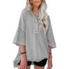 imageSHEWIN Womens Fashion Oversized T Shirts Casual Short Sleeve Reverse Seam Sweatshirt Button Down Summer Tops TeesColor Block Gray