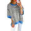imageSHEWIN Womens Tops Casual Short Sleeve Sweatshirt Striped Shirt Crewneck Pullover T Shirts Loose BlousesBlack Stripe