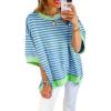 imageSHEWIN Womens Tops Casual Short Sleeve Sweatshirt Striped Shirt Crewneck Pullover T Shirts Loose BlousesSky Blue Stripe