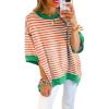 imageSHEWIN Womens Tops Casual Short Sleeve Sweatshirt Striped Shirt Crewneck Pullover T Shirts Loose BlousesWhite and Orange Stripe