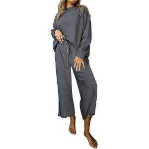 imageSHEWIN Womens 2 Piece Outfits Sweatsuit Casual Long Sleeve Pullover Tops and Drawstring Wide Leg Pants Lounge SetsC Dark Grey