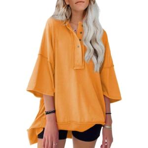 imageSHEWIN Womens Fashion Oversized T Shirts Casual Short Sleeve Reverse Seam Sweatshirt Button Down Summer Tops TeesA Ginger