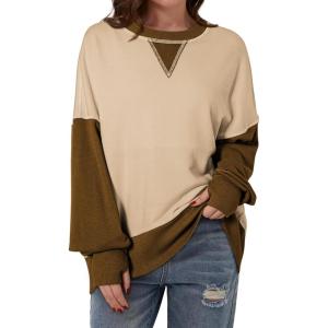 imageSHEWIN Womens Sweatshirt Casual Long Sleeve Crewneck Pullover Sweatshirts Fall Fashion Clothes 2024Apricot