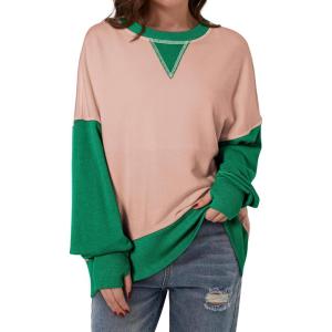 imageSHEWIN Womens Sweatshirt Casual Long Sleeve Crewneck Pullover Sweatshirts Fall Fashion Clothes 2024Apricot Pink