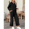 imageSHEWIN 2 Piece Sets for Women Collared V Neck Long Sleeve Polo Shirts Tops Lounge Set Tracksuits SweatsuitsBlack