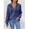 imageSHEWIN Sweaters For Women Causal V Neck Hooded Sweater Lightweight Knit Long Sleeve Fall TopsDark Blue