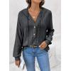 imageSHEWIN Sweaters For Women Causal V Neck Hooded Sweater Lightweight Knit Long Sleeve Fall TopsDark Grey